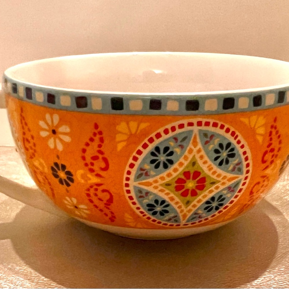 222 Fifth Orange and Blue Ceramic Bowl